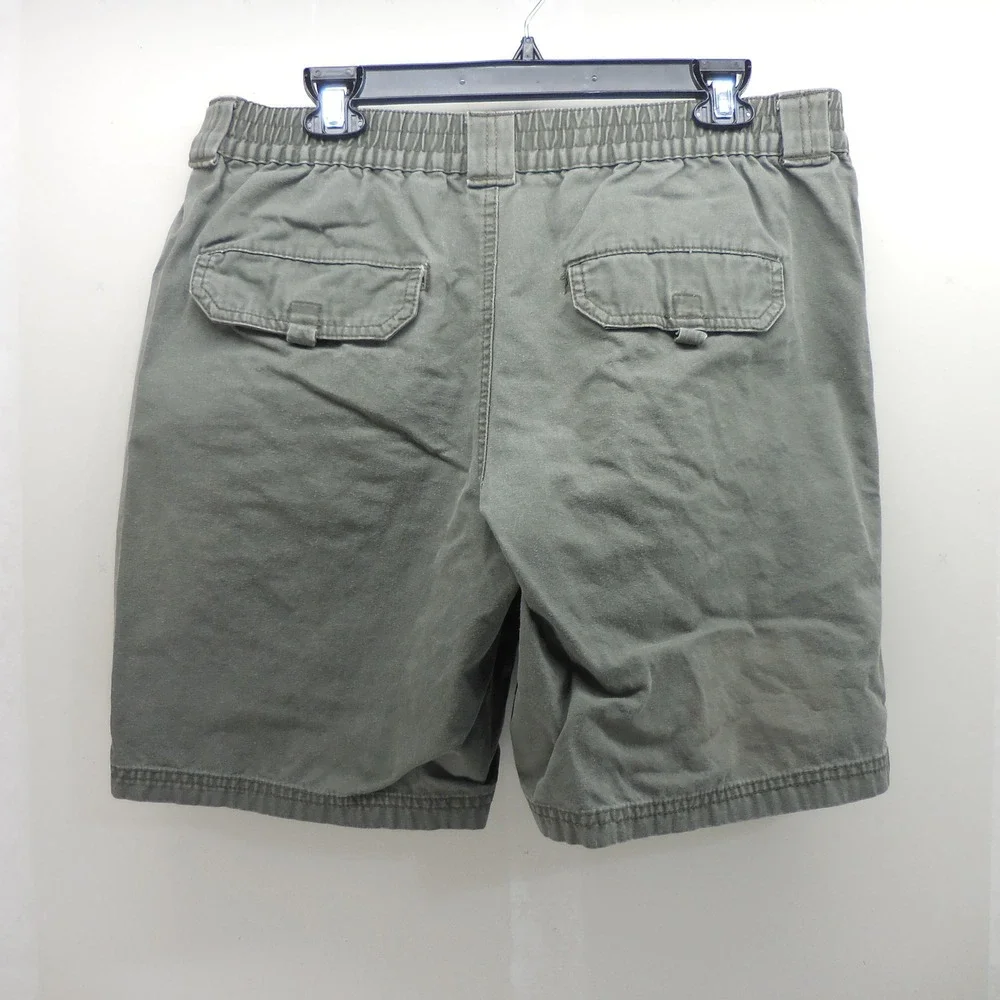 Basic Editions Mens Olive Green Cotton Cargo Shorts Elastic Waist Size Medium